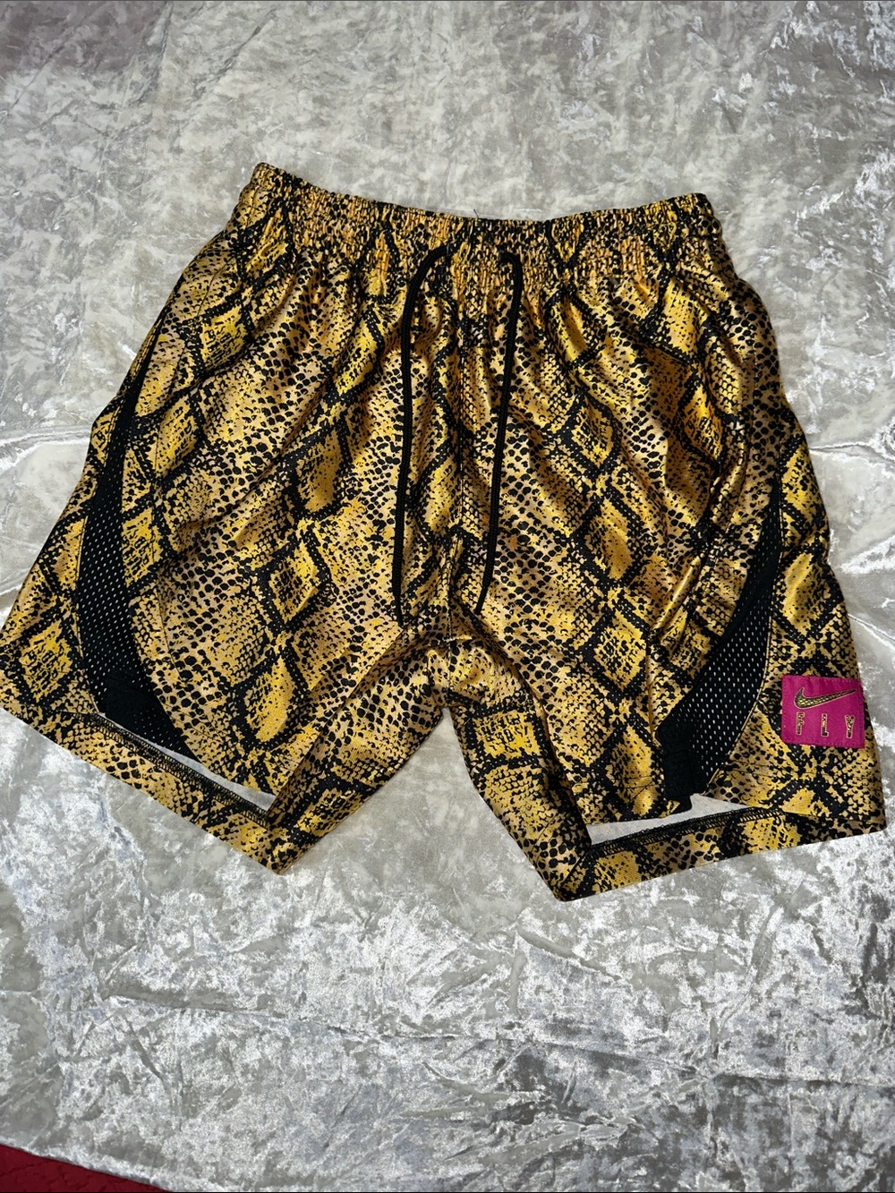 Nike women’s  Yellow Snake-Print Athletic Shorts with Black Accents size small
